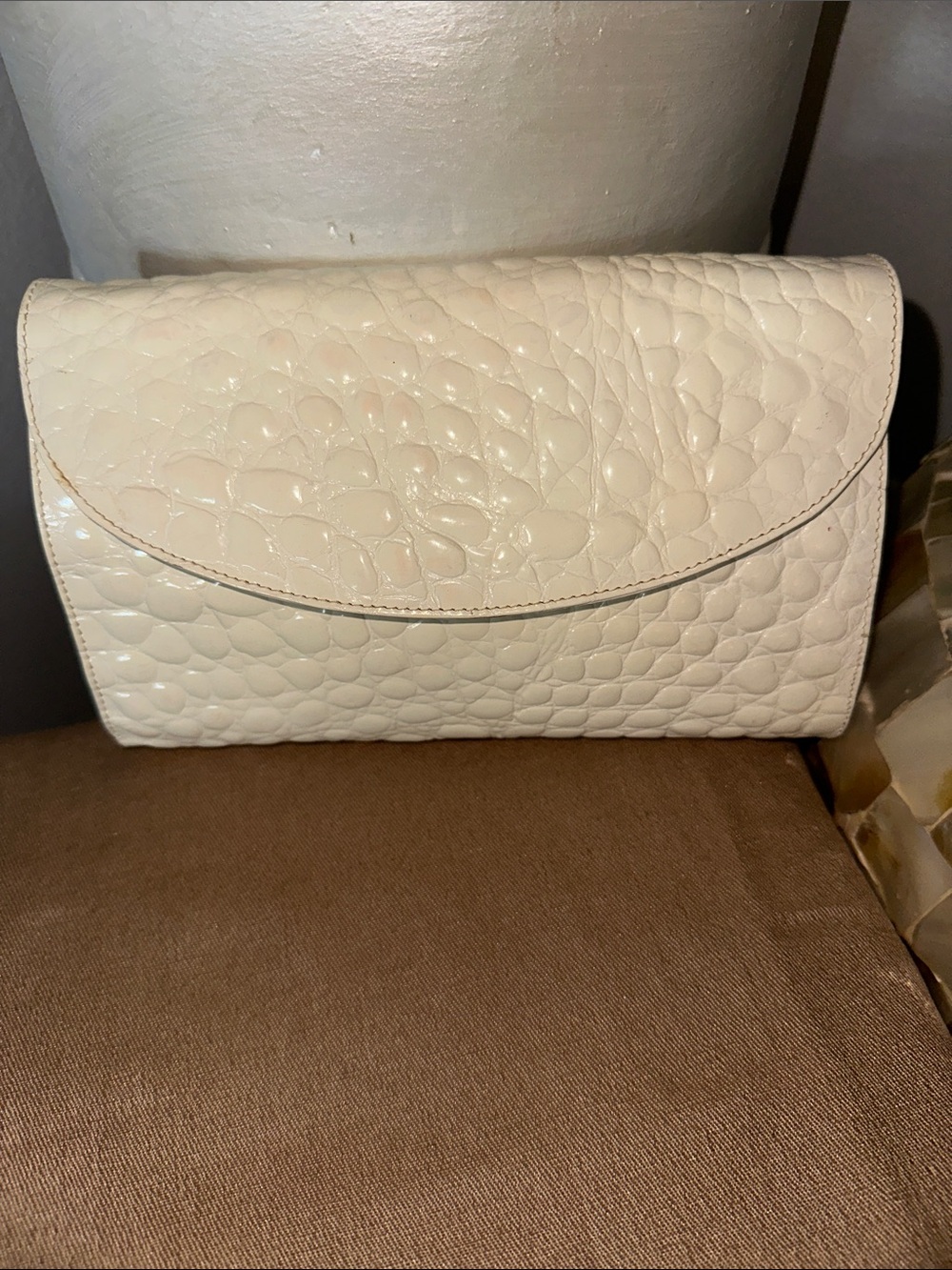 Cream Croc-Texture Chain Bonelli Florence Bag